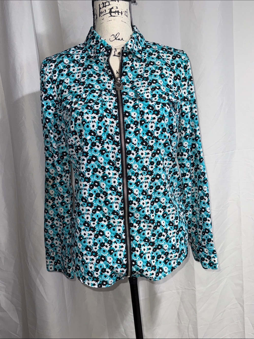 Micheal Micheal Kors Floral Zip-Front Women’s Top - Turquoise Blue